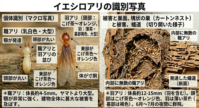 イエシロアリの羽アリ。全体的に黄褐色でヤマトシロアリより大型