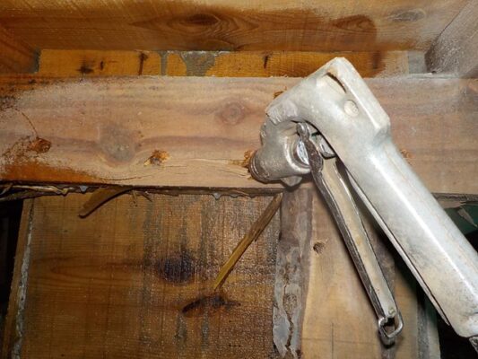 床下にシロアリの食害があり、洗濯機からの微細な漏水が原因とのこと。